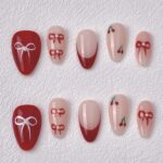 Handmade Press on Nails Cherry Bow Best Press on Nails Natural Fake Nails from MANITIPS