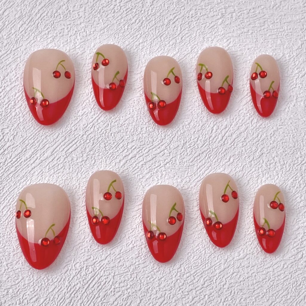 Handmade Press on Nails Cherry Cherry Best Press on Nails Natural Fake Nails from MANITIPS