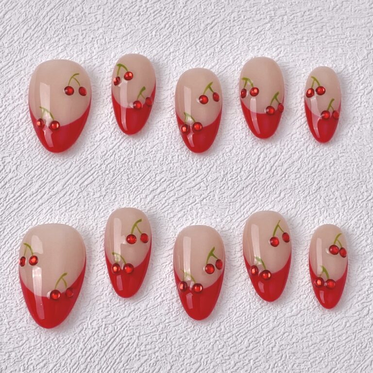 Handmade Press on Nails Cherry Cherry Best Press on Nails Natural Fake Nails from MANITIPS