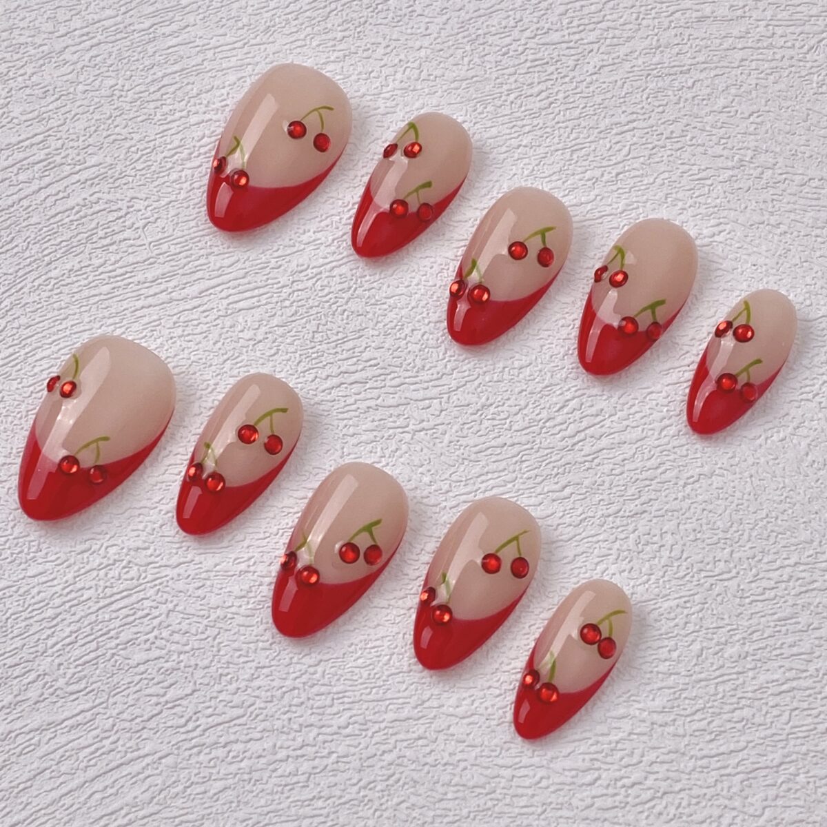 Handmade Press on Nails Cherry Cherry Best Press on Nails Natural Fake Nails from MANITIPS