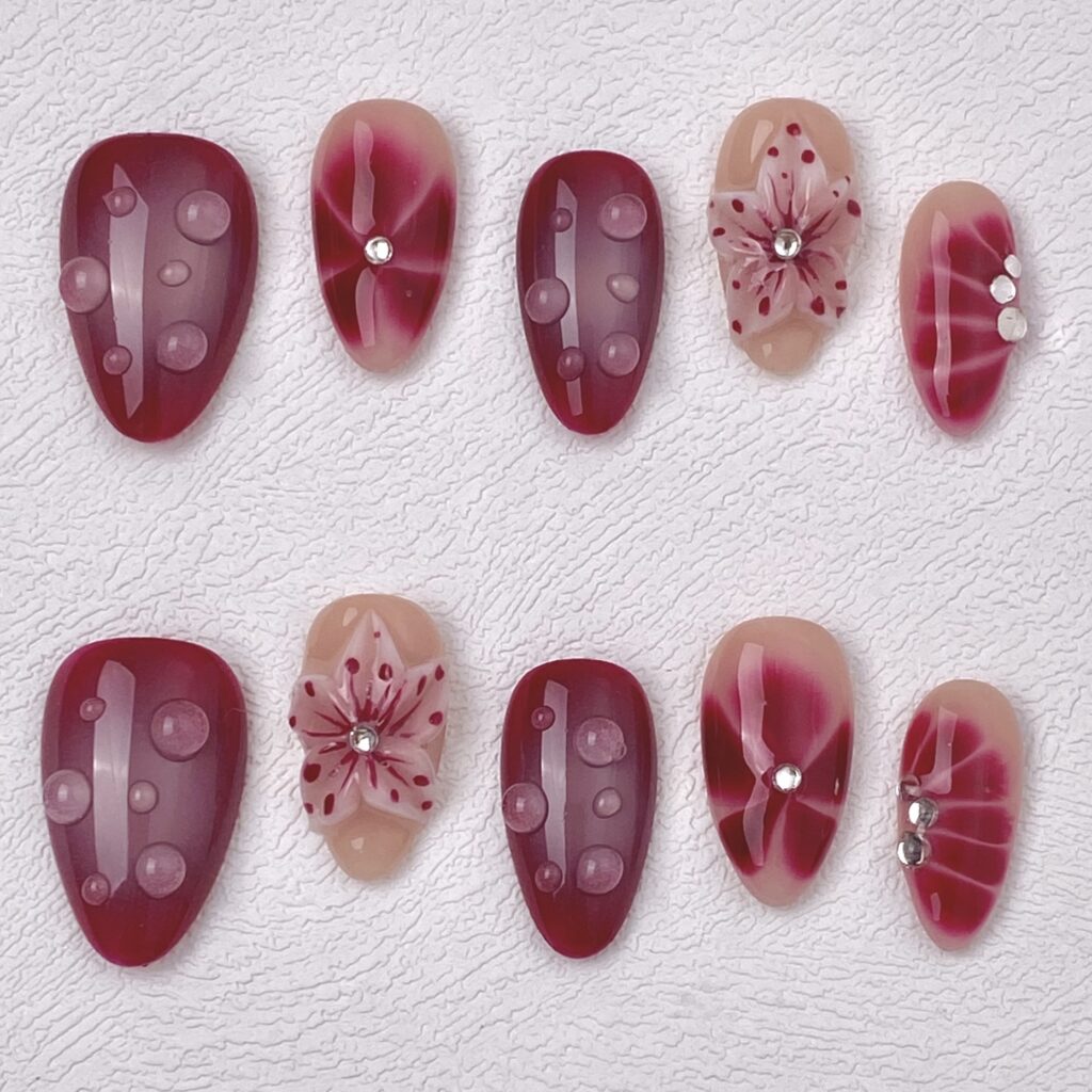 Handmade Press on Nails Flower & Dewdrop