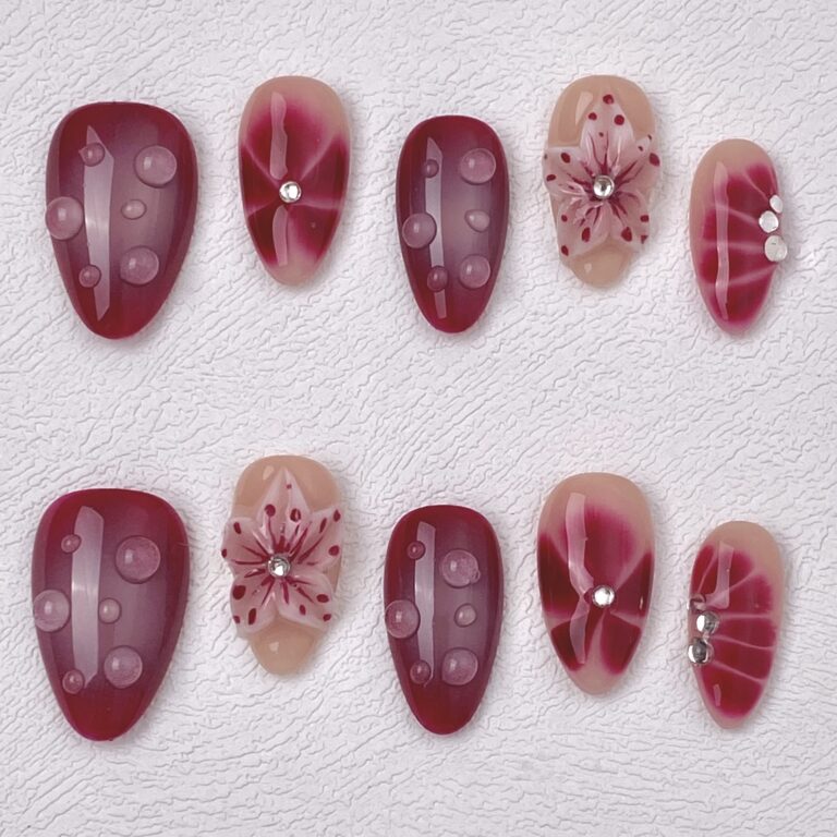 Handmade Press on Nails Flower & Dewdrop