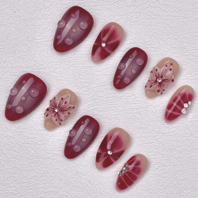 Handmade Press on Nails Flower & Dewdrop