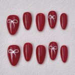 Handmade Press on Nails Red Bow