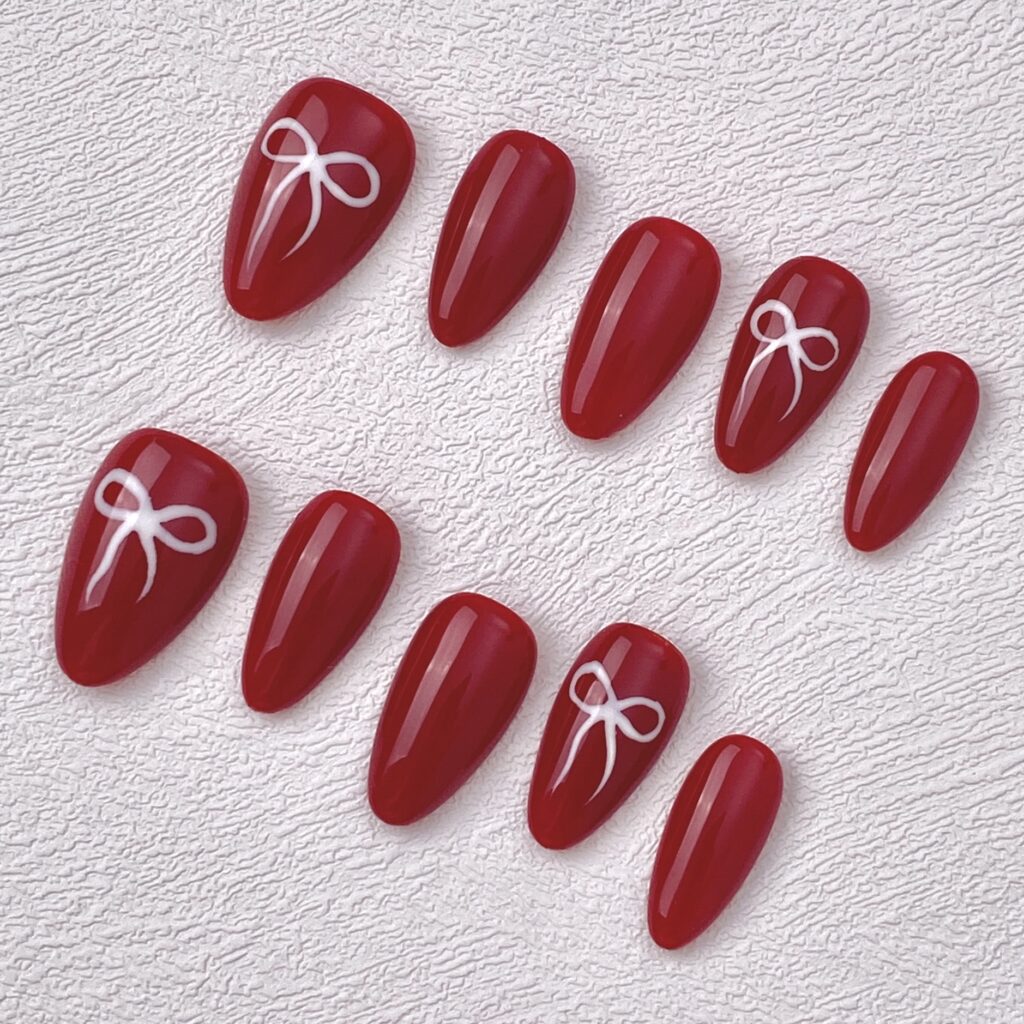 Handmade Press on Nails Red Bow