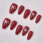 Handmade Press on Nails Red Bow