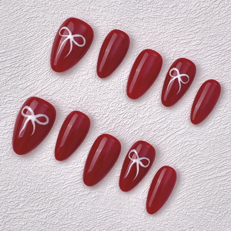 Handmade Press on Nails Red Bow