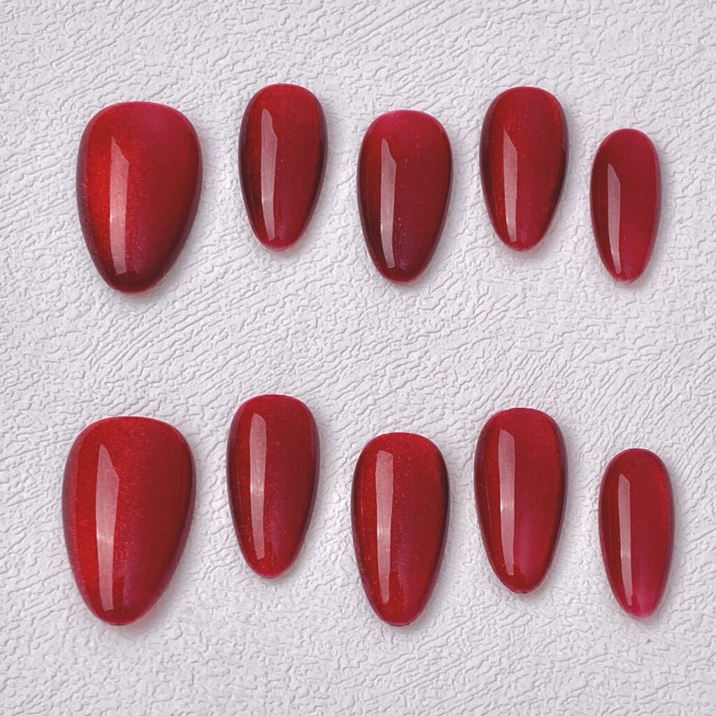 Handmade Press on Nails Red Cat Eyes