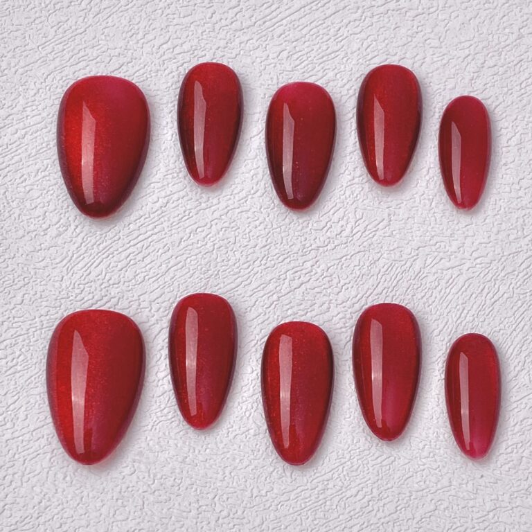 Handmade Press on Nails Red Cat Eyes