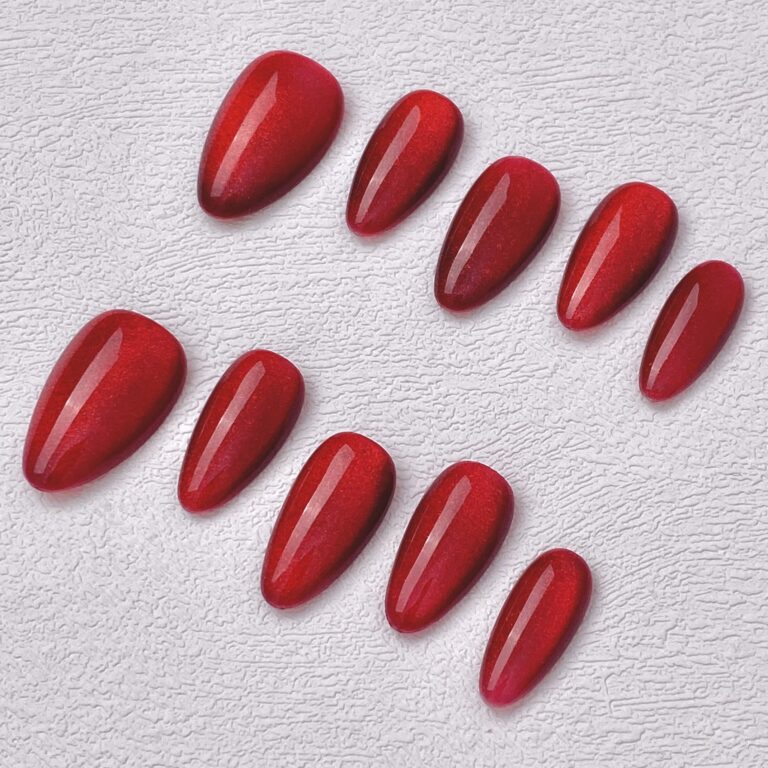 Handmade Press on Nails Red Cat Eyes