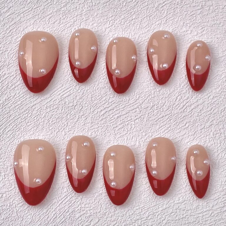 Handmade Press on Nails Red Pearl ManiTips