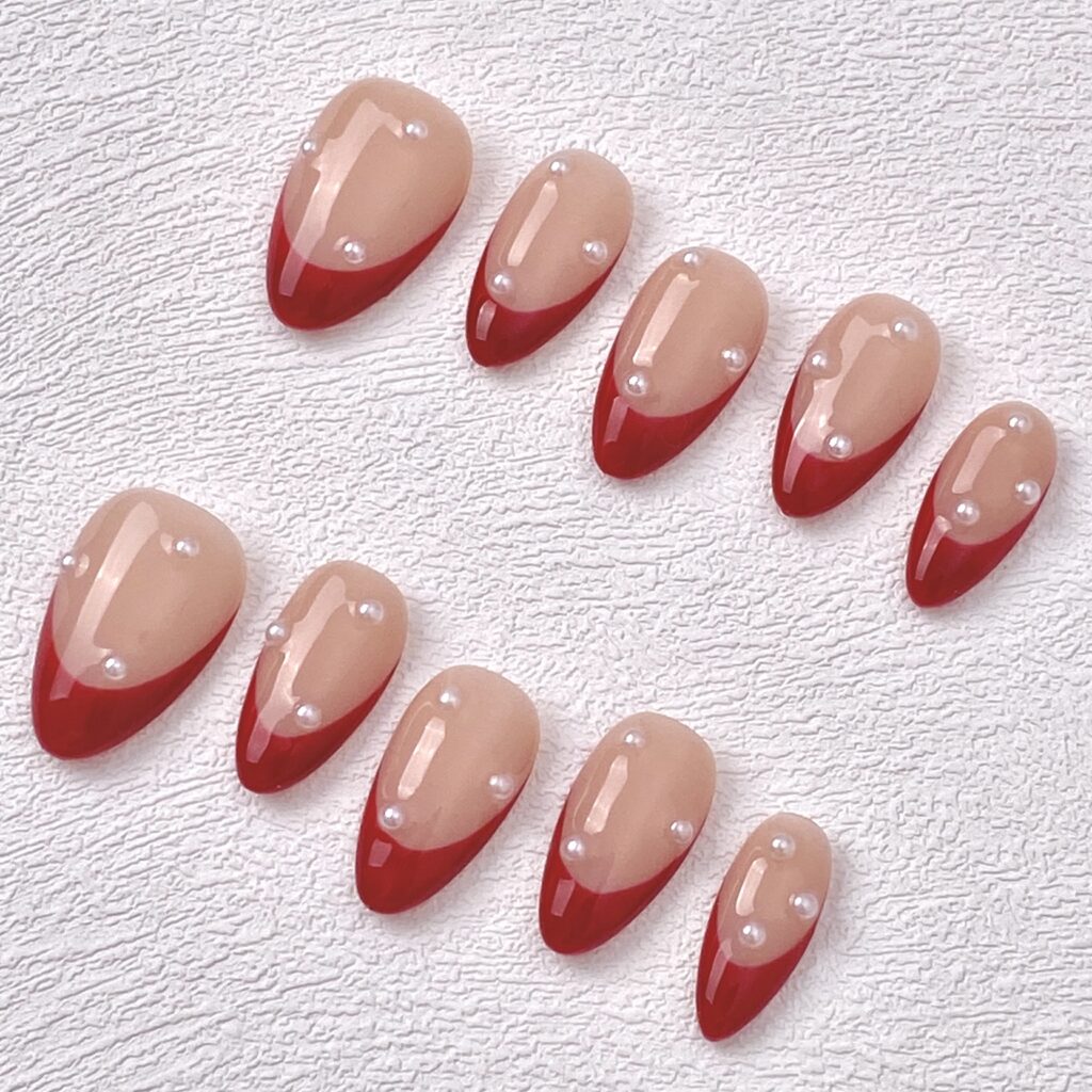 Handmade Press on Nails Red Pearl ManiTips