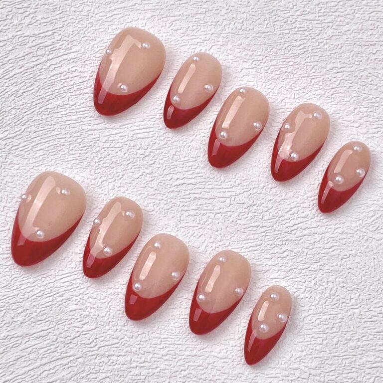 Handmade Press on Nails Red Pearl ManiTips