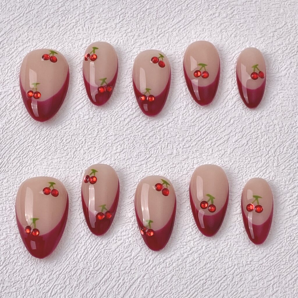 Handmade Press on Nails Ripe Cherry Best Press on Nails Natural Fake Nails from ManiTips