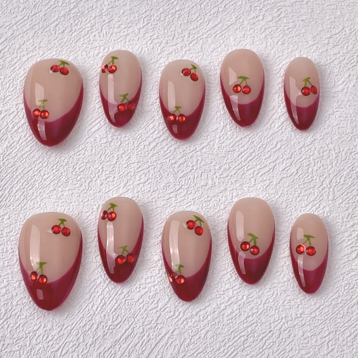 Handmade Press on Nails Ripe Cherry Best Press on Nails Natural Fake Nails from ManiTips