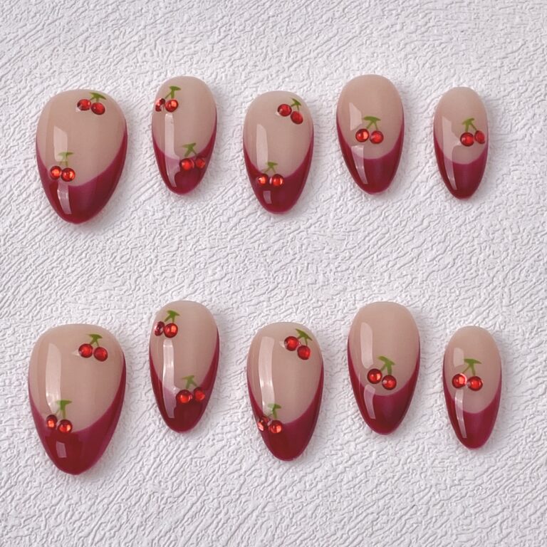 Handmade Press on Nails Ripe Cherry Best Press on Nails Natural Fake Nails from ManiTips