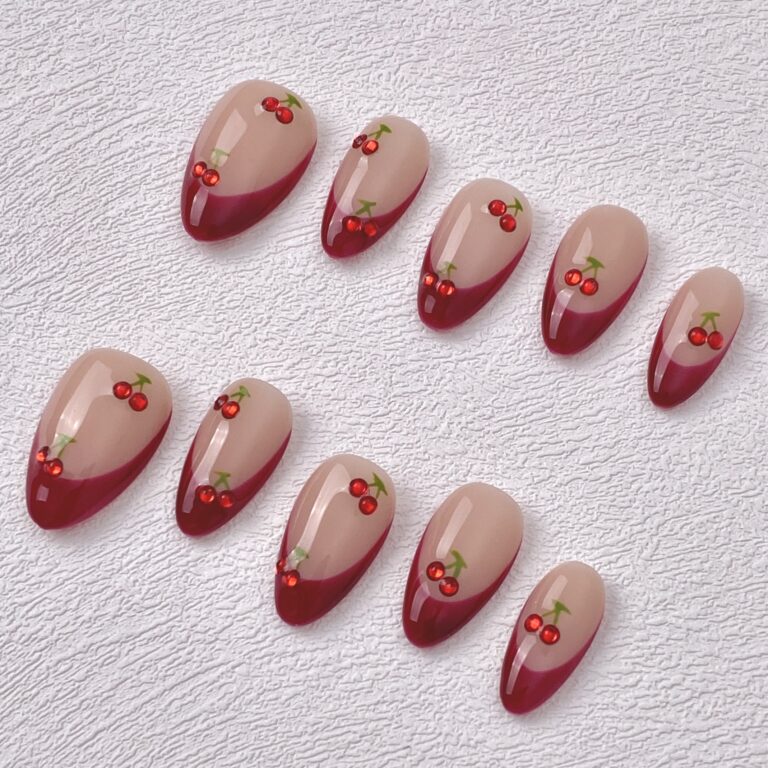 Handmade Press on Nails Ripe Cherry Best Press on Nails Natural Fake Nails from ManiTips