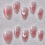 Handmade Press on Nails Pink Bow Short Almond ManiTips