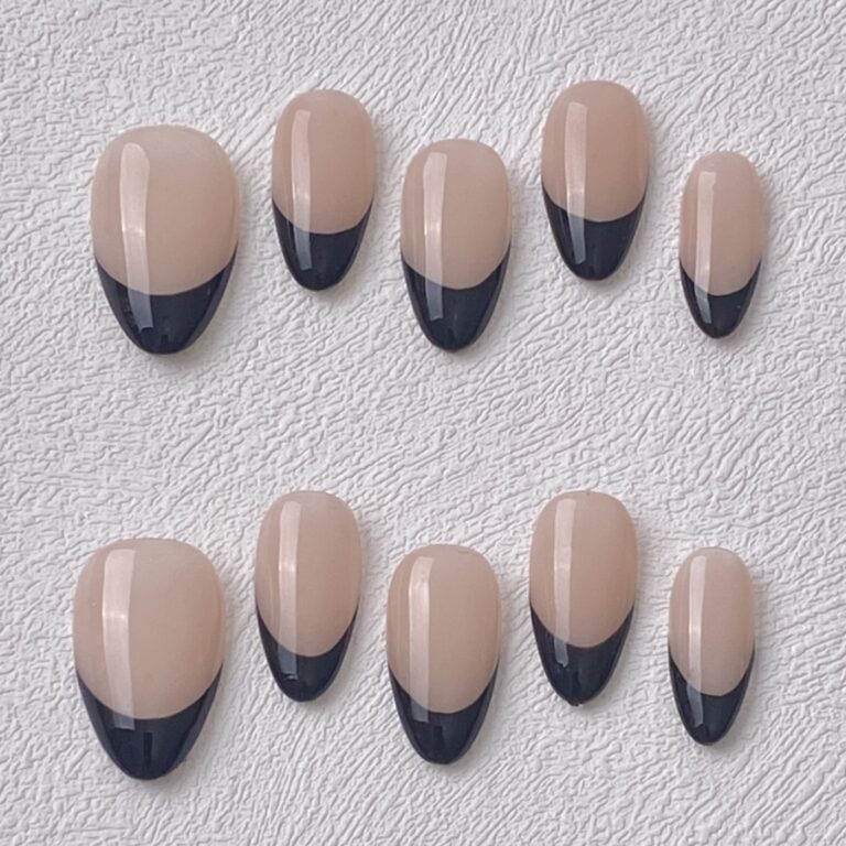 Handmade Press on Nails Black French ManiTips