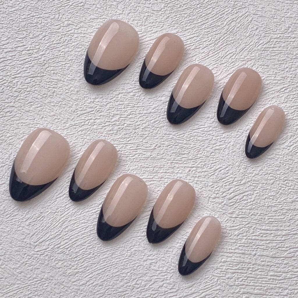 Handmade Press on Nails Black French Short Almond ManiTips