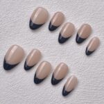 Handmade Press on Nails Black French Short Almond ManiTips