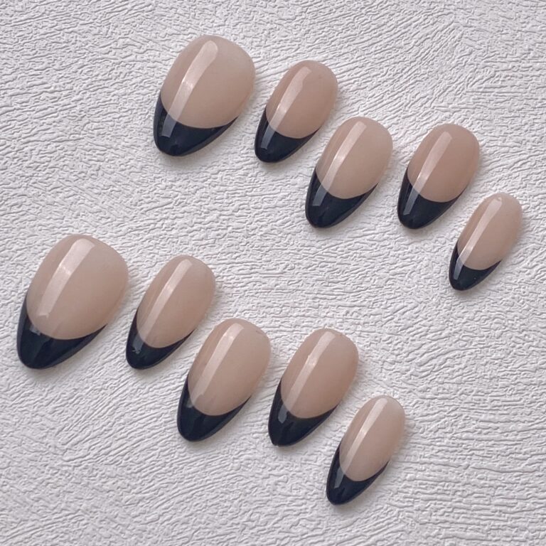 Handmade Press on Nails Black French Short Almond ManiTips