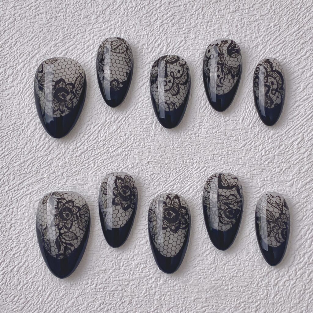 Handmade Press on Nails Black Lace ManiTips