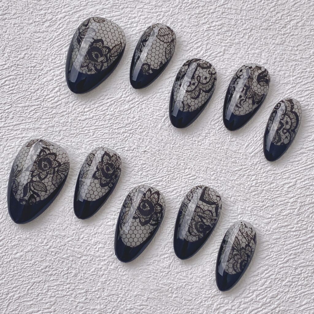 Handmade Press on Nails Black Lace ManiTips