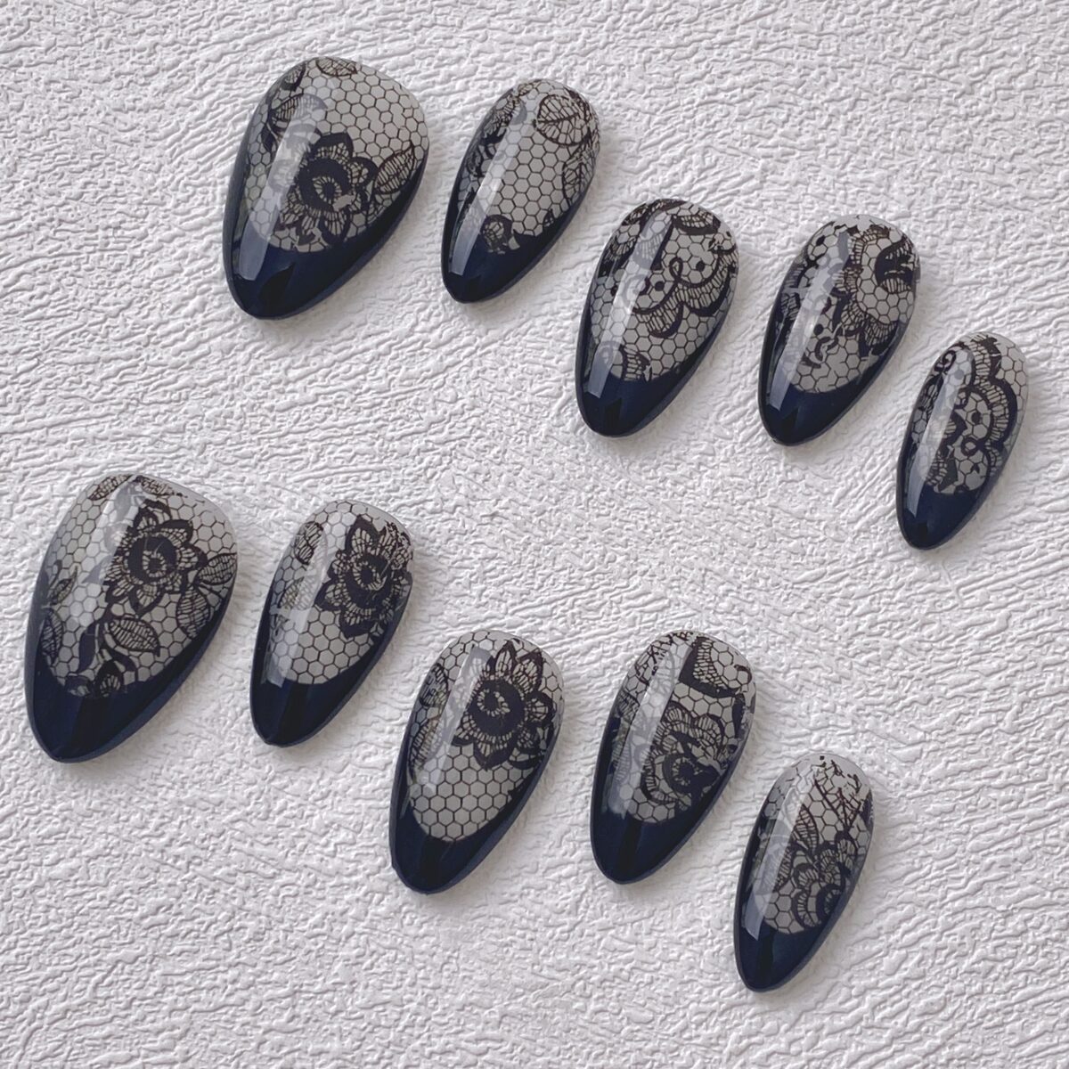 Handmade Press on Nails Black Lace ManiTips