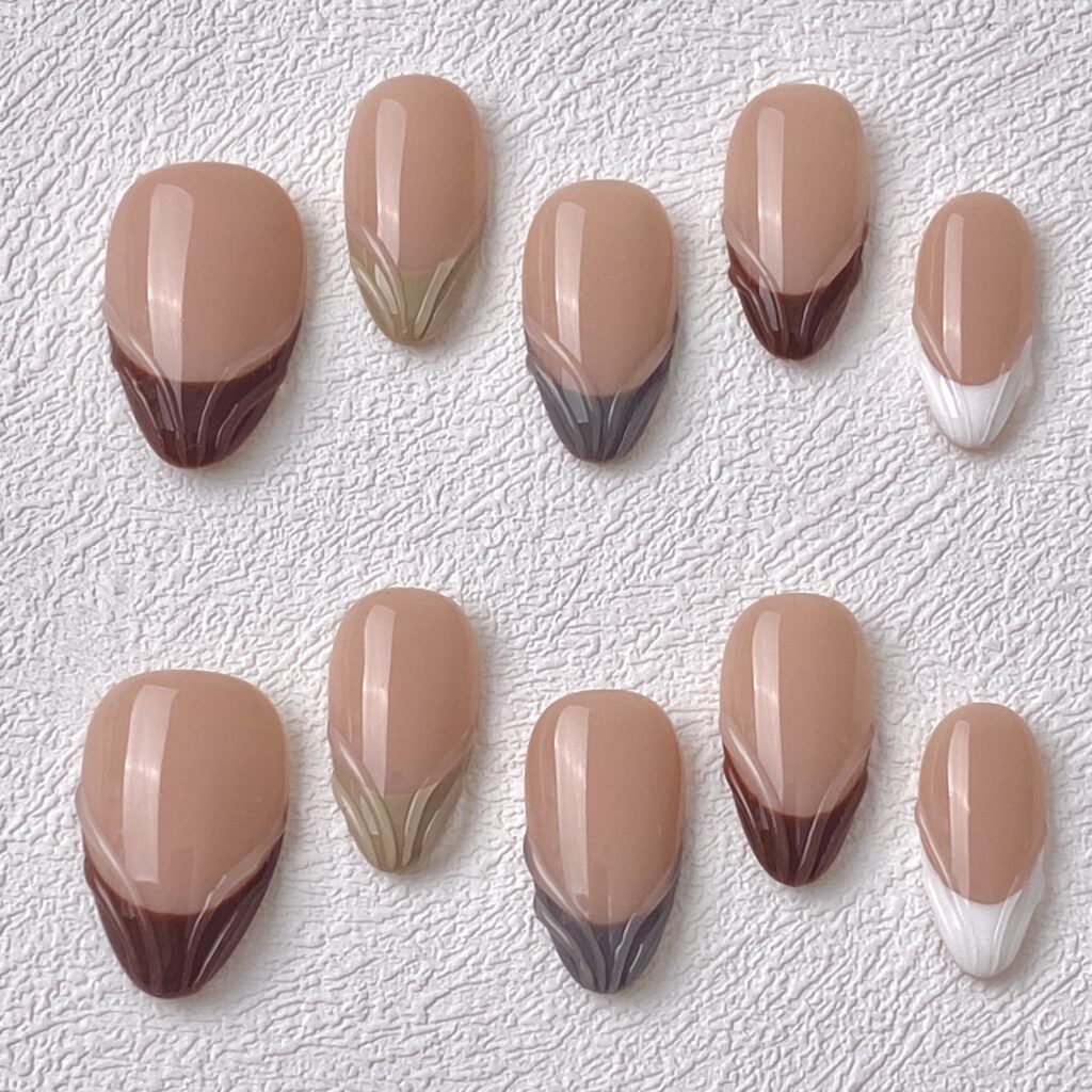 Handmade Press on Nails Brown Wave ManiTips
