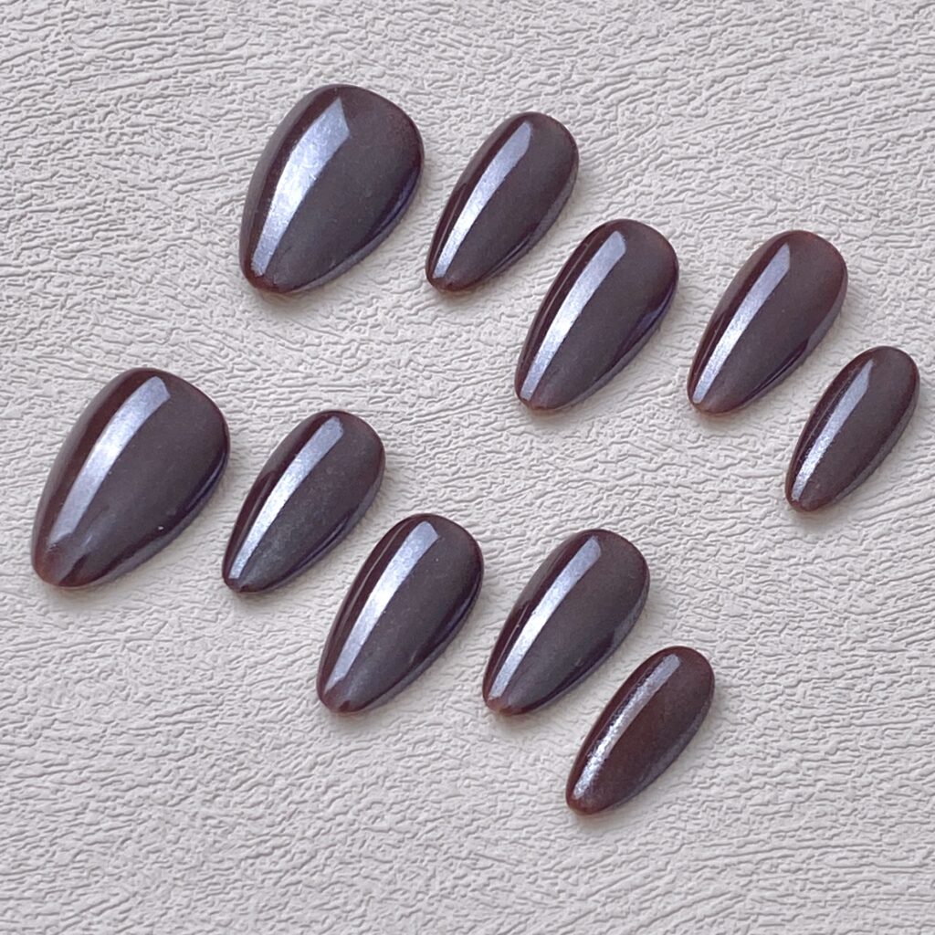 Handmade Press on Nails Chrome Chocolate Short Almond ManiTips
