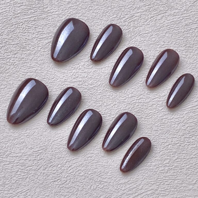 Handmade Press on Nails Chrome Chocolate Short Almond ManiTips
