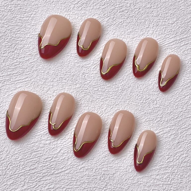 Handmade Press on Nails Curve French Red Short Almond ManiTips