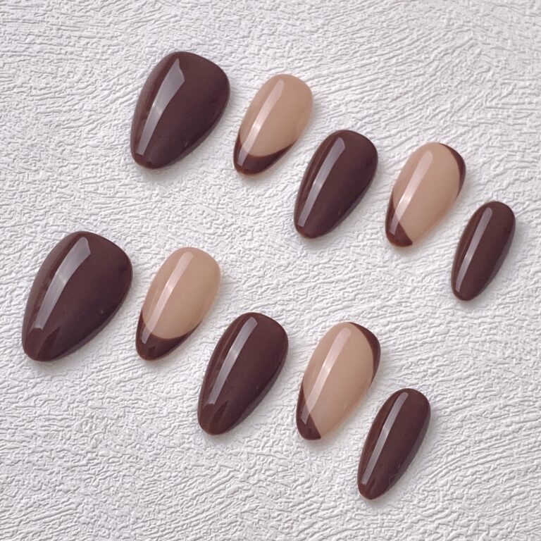 Handmade Press on Nails Double Chocolate Short Almond ManiTips
