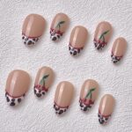 Handmade Press on Nails Leopard Cherry Short Almond ManiTips