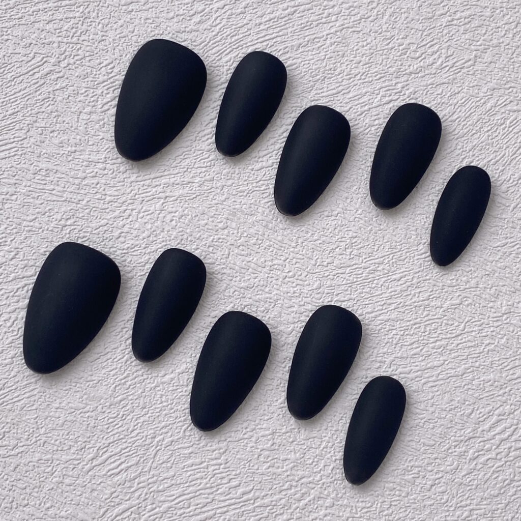 Handmade Press on Nails Matte Black Short Almond ManiTips