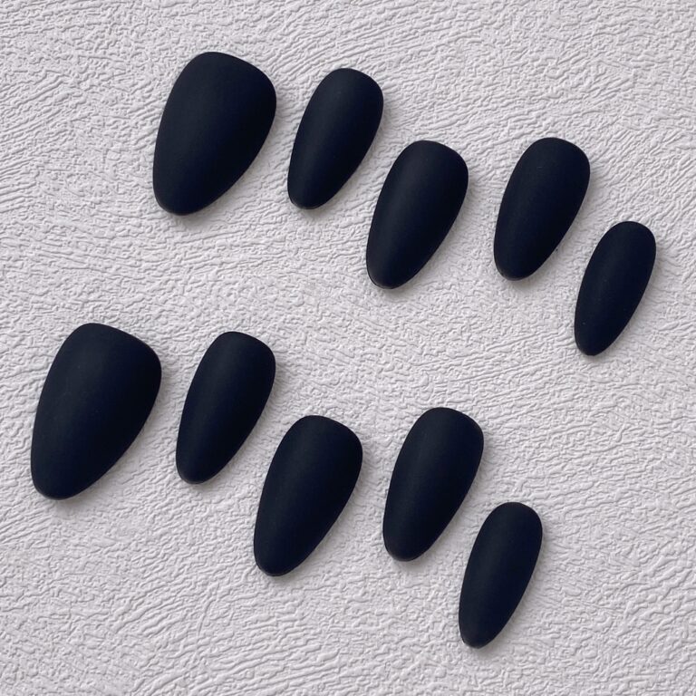 Handmade Press on Nails Matte Black Short Almond ManiTips