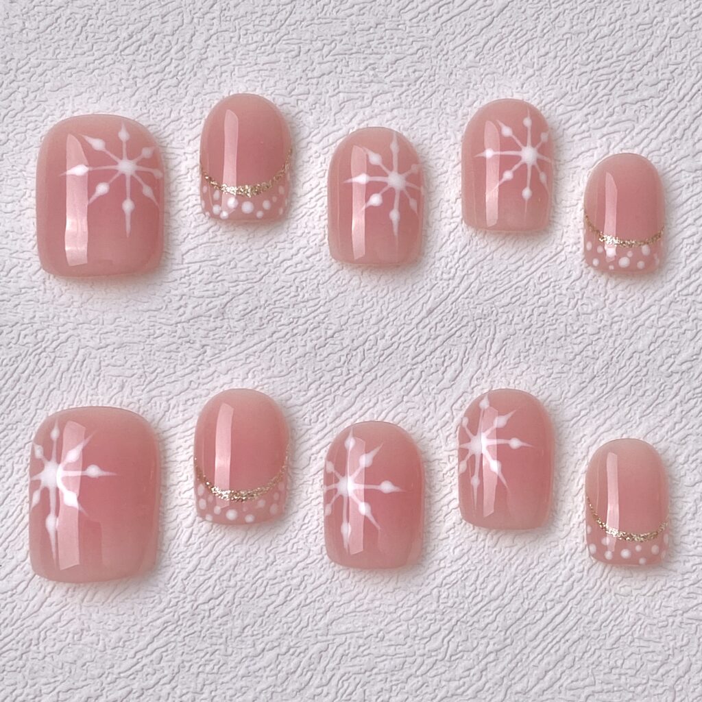 Handmade Press on Nails Pink Snow ManiTips