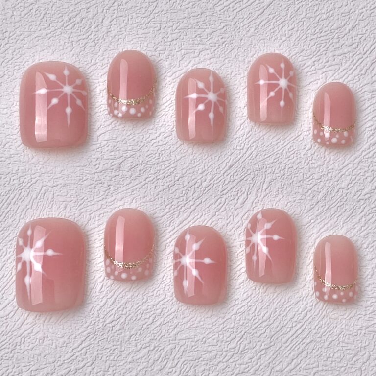 Handmade Press on Nails Pink Snow ManiTips