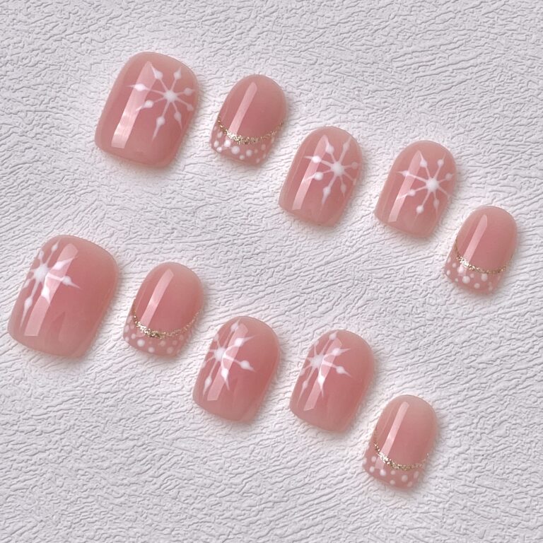 Handmade Press on Nails Pink Snow Short Square ManiTips
