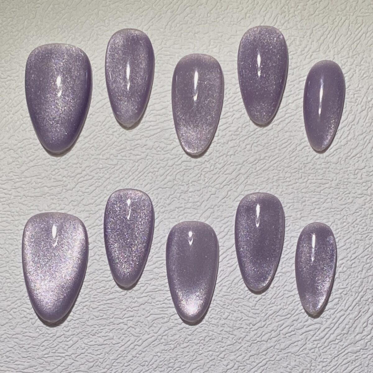 Handmade Press on Nails Purple Cat Eyes Short Almond ManiTips