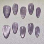 Handmade Press on Nails Purple Cat Eyes Short Almond ManiTips