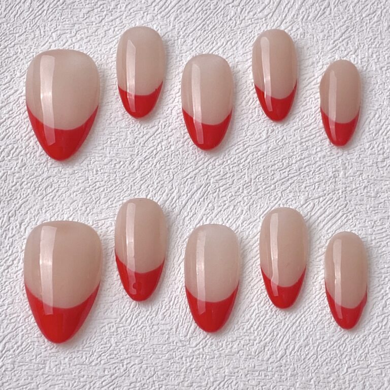Handmade Press on Nails Red French ManiTips