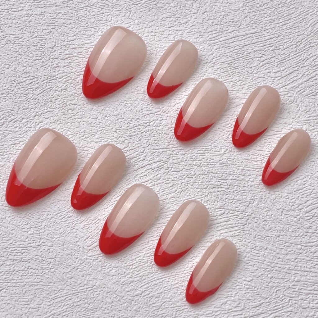 Handmade Press on Nails Red French Short Almond ManiTips