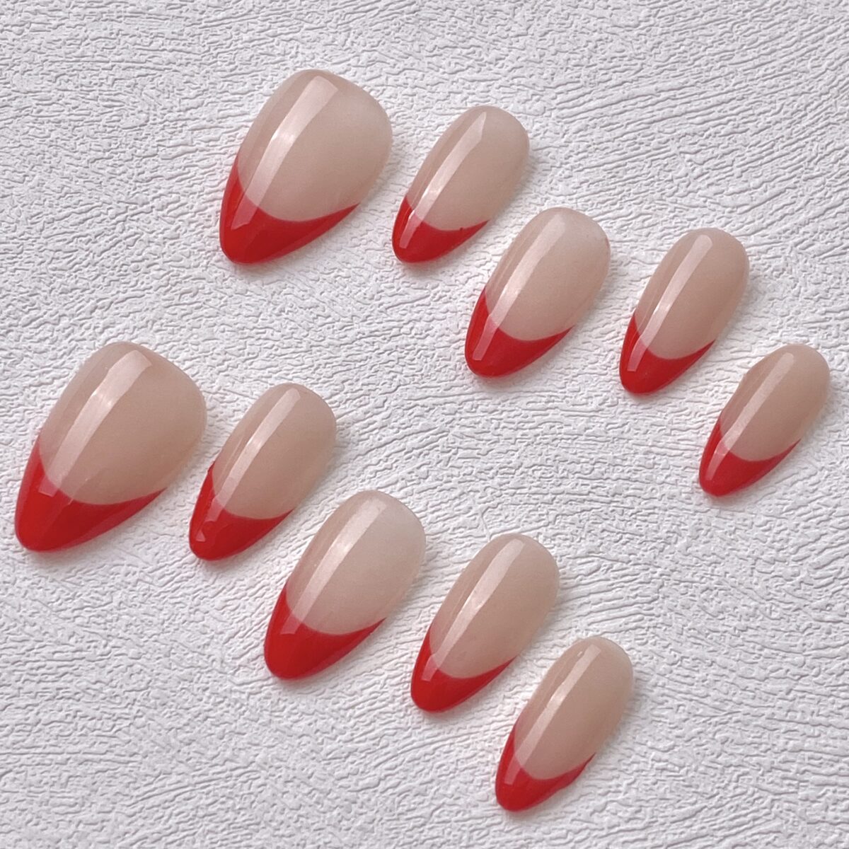 Handmade Press on Nails Red French Short Almond ManiTips