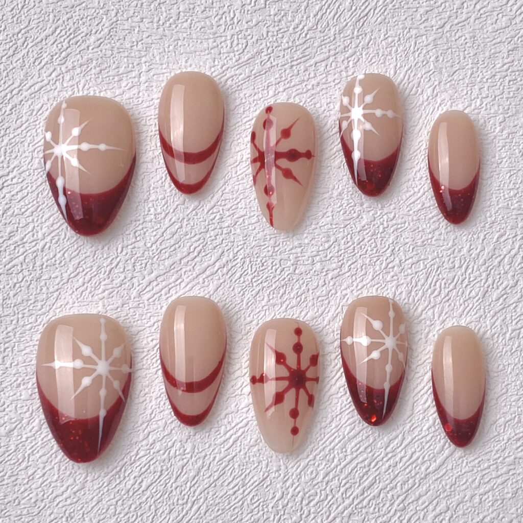 Handmade Press on Nails Red Snow ManiTips