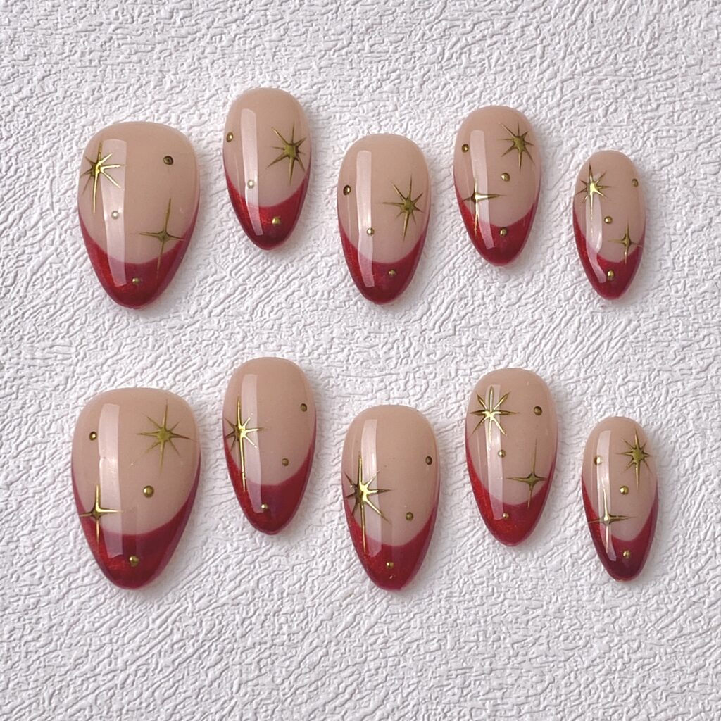Handmade Press on Nails Red Stars ManiTips