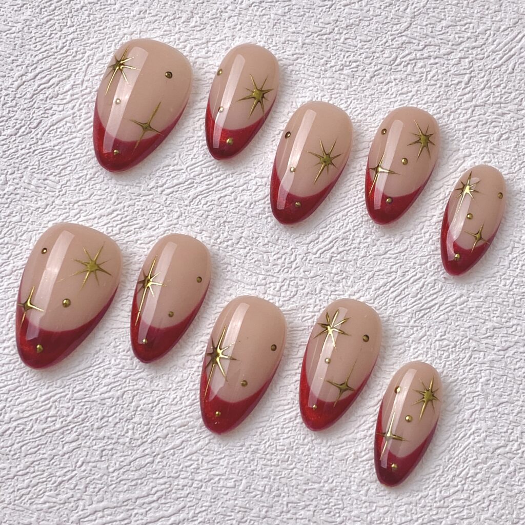 Handmade Press on Nails Red Stars Short Almond ManiTips