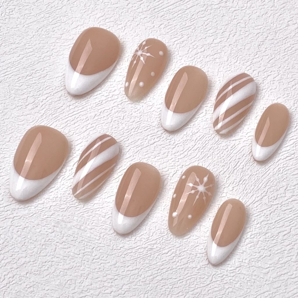 Handmade Press on Nails White Christmas Short Almond ManiTips
