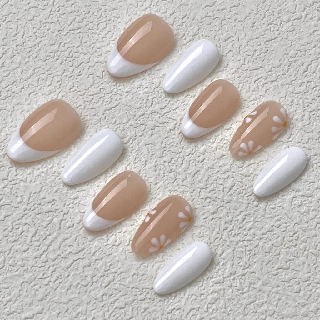Handmade Press on Nails White Spring Short Almond ManiTips